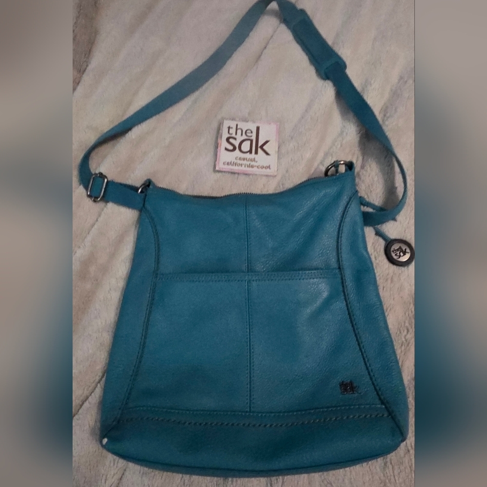 The Sak Teal Pebbled Leather Crossbody Bag